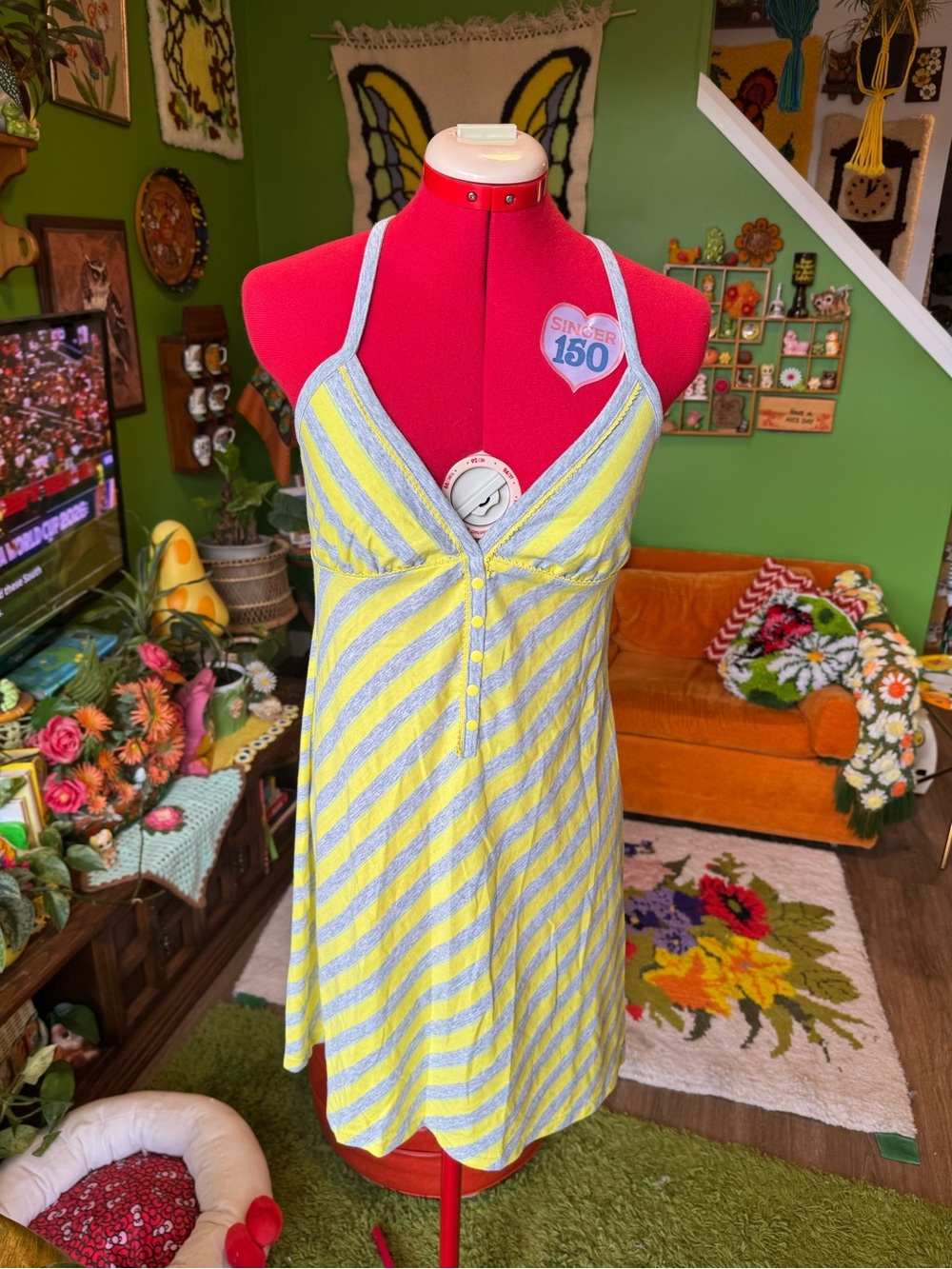 Tommy Hilfiger Yellow and Light Blue Striped Midi Dress